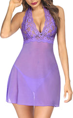 Avidlove Lingerie Halter Chemise Lace Babydoll Mesh Nightwear V Neck Teddy