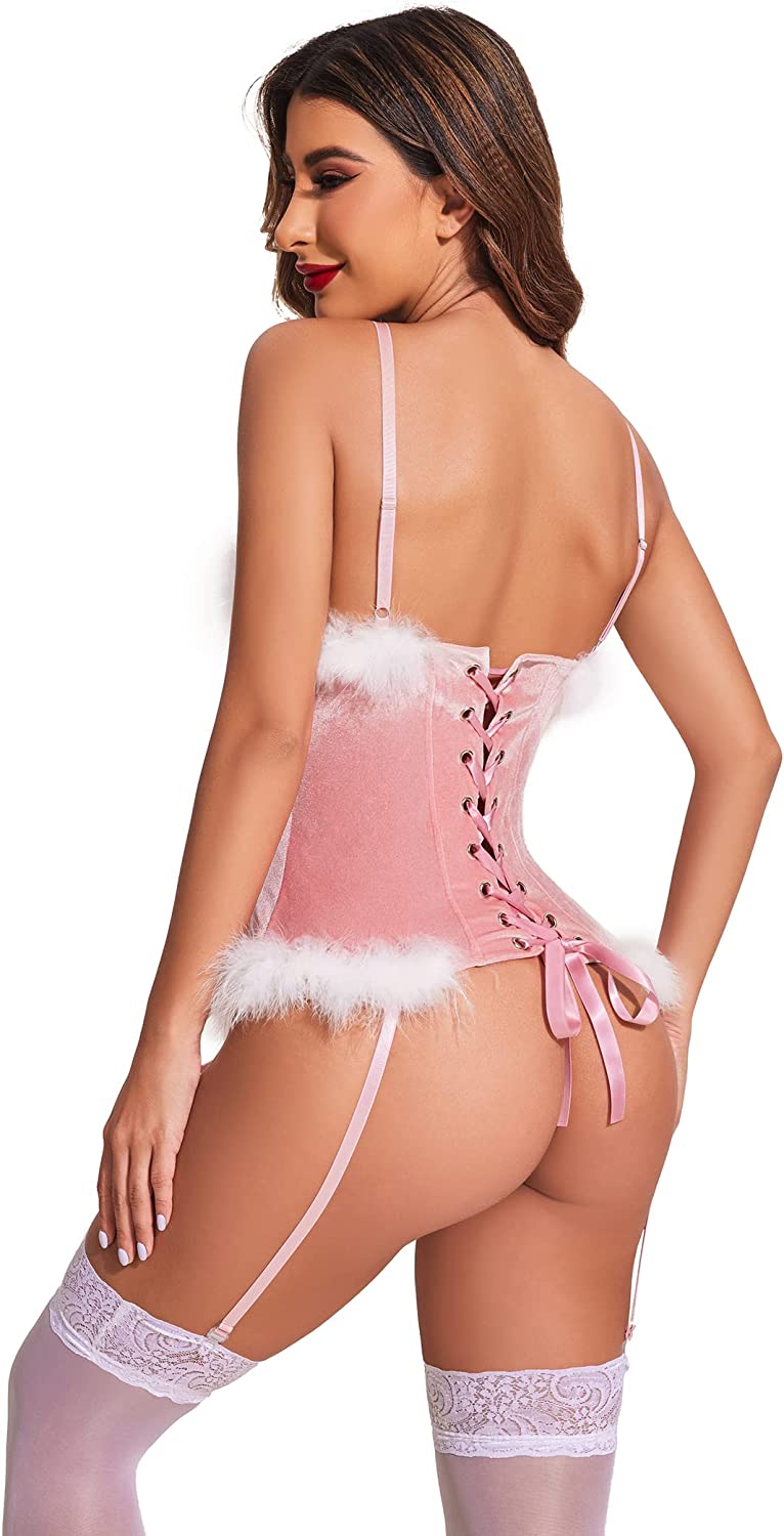 Avidlove Christmas Lingerie for Santa Costume Bustier Corset Top Bodysuit Garter Lingerie