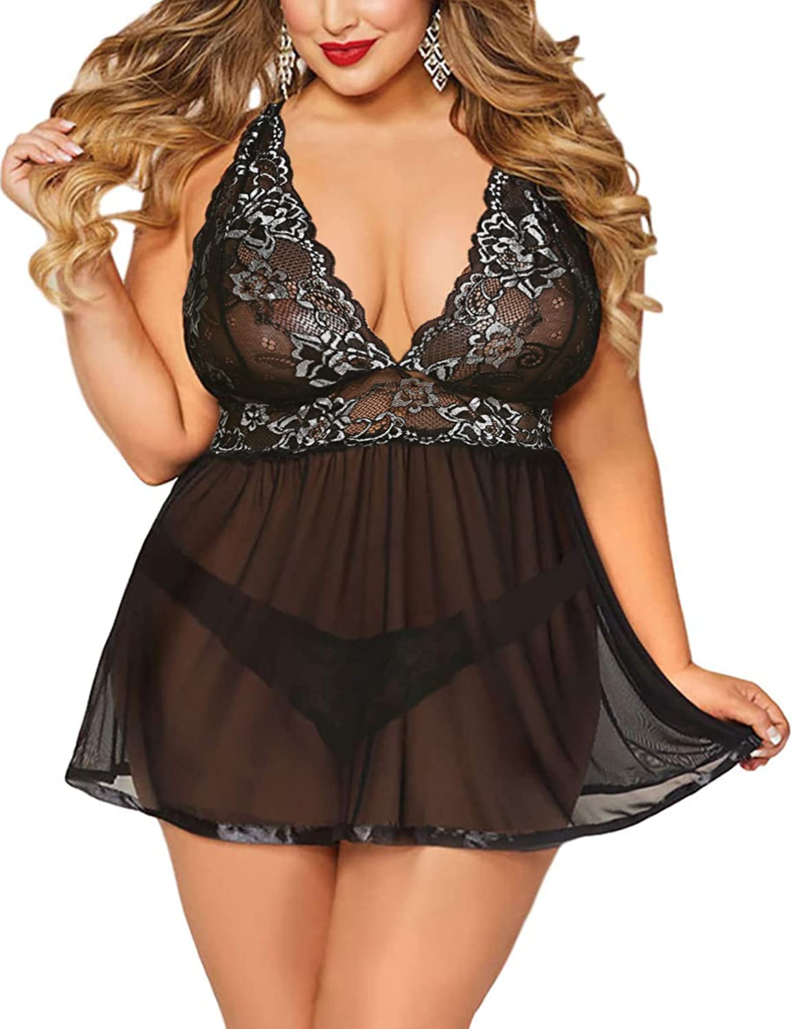 Avidlove Plus Size Lingerie for Mesh Babydoll Chemise Lace Pregnant Boudoir Outfits