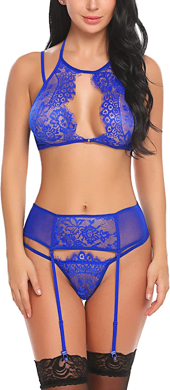 Avidlove Lace Lingerie Set with Garter Belts Lace Teddy Babydoll Bodysuit (NO Stockings)