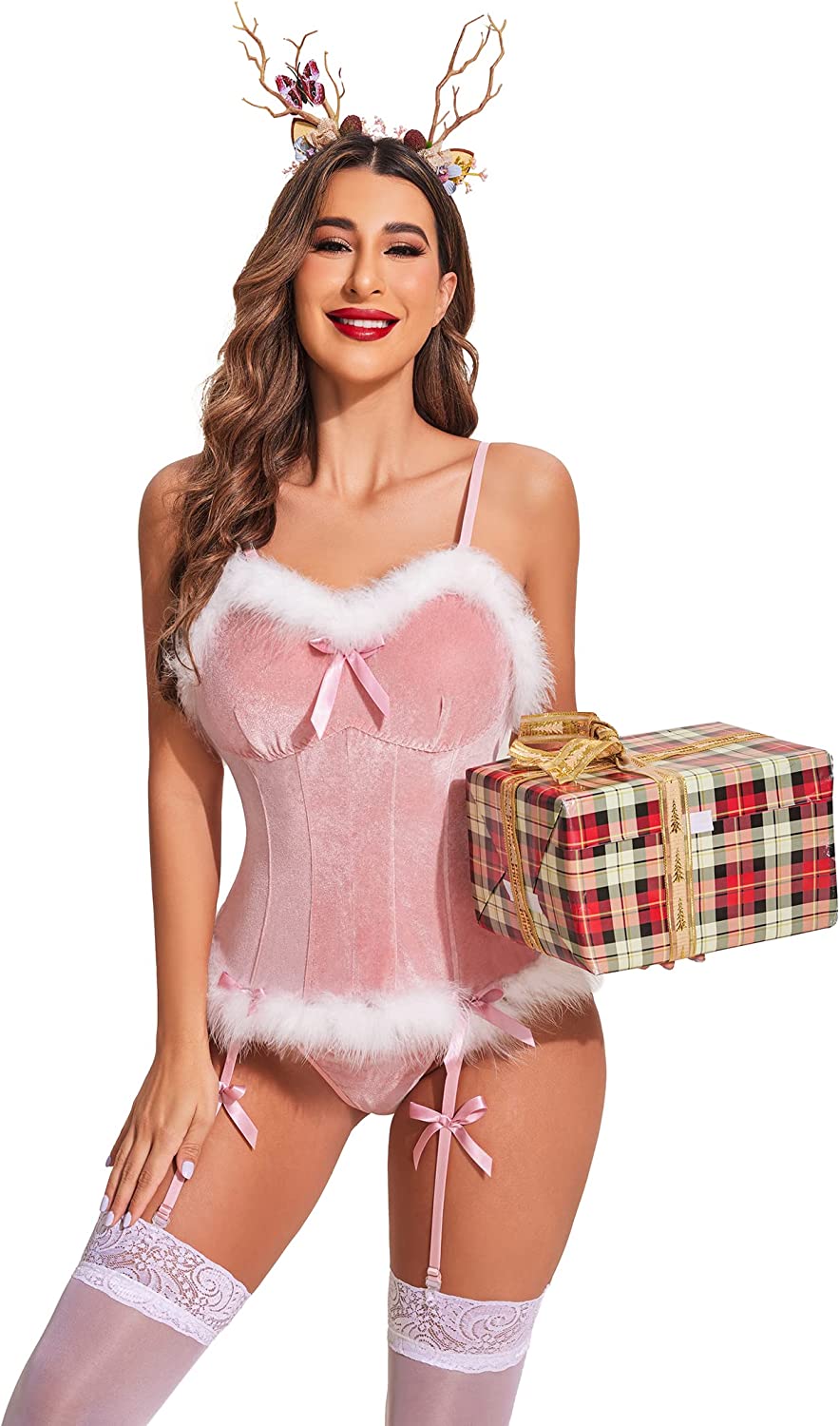 Avidlove Christmas Lingerie for Santa Costume Bustier Corset Top Bodysuit Garter Lingerie