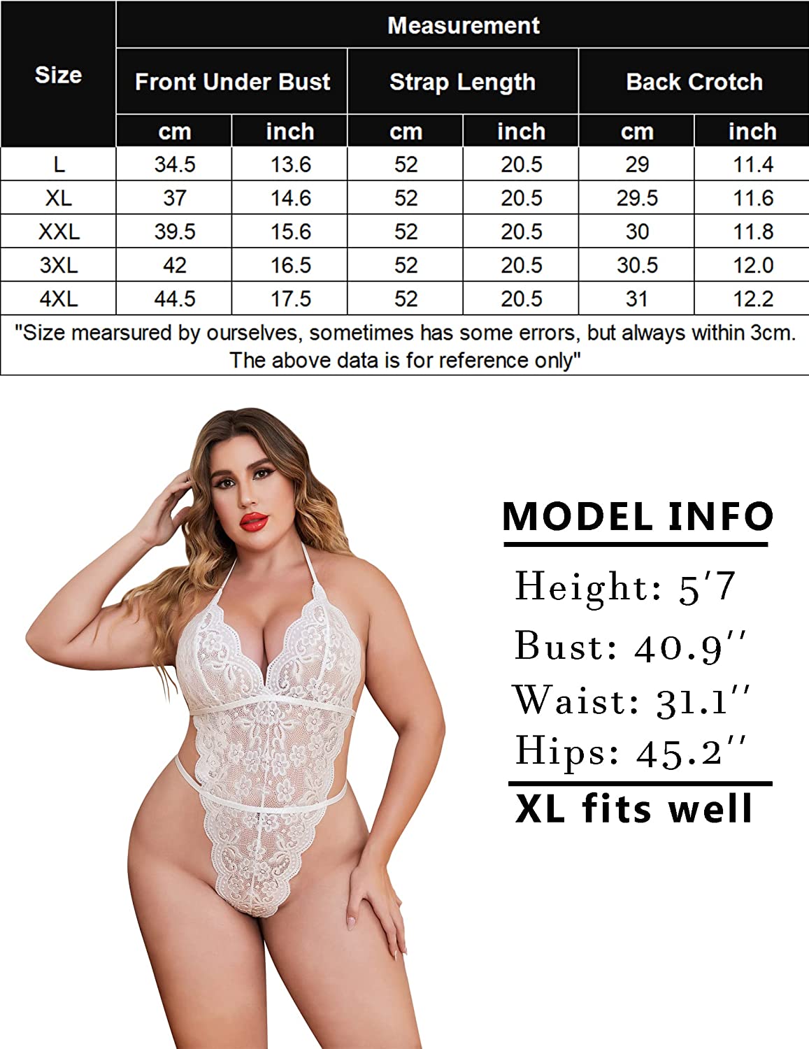 Avidlove Plus Size Lingerie for One Piece Teddy Bodysuit Halter Lingerie