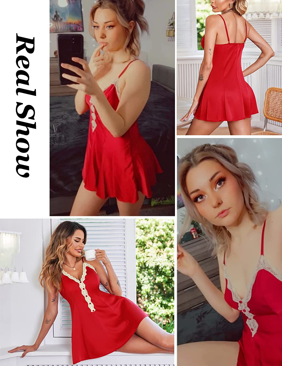 Avidlove Satin Nightgown V Neck Silk Nightshirt Lace Chemise Satin Slip Silk Negligee