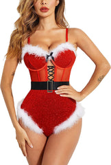 Avidlove Lingerie For Snap Crotch Bodysuit Santa Costumes Deep V Boudior Outfits With Underwire and Belt