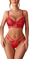 Avidlove Floral Embroidery Underwire Lingerie Set