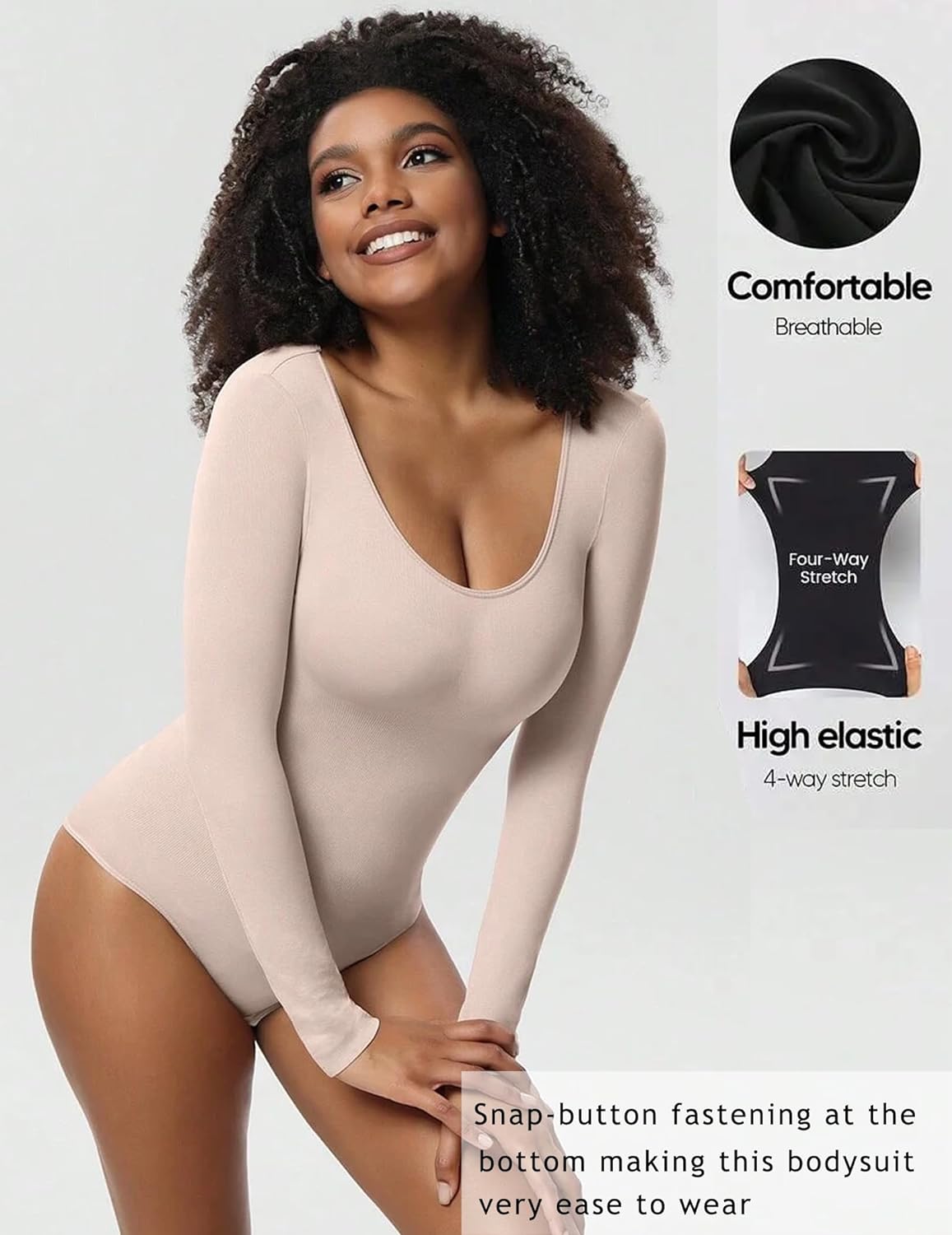 Avidlove Bodysuit for Crew Neck Long Sleeve Tops Shapewear Tummy Control Seamless Shaper