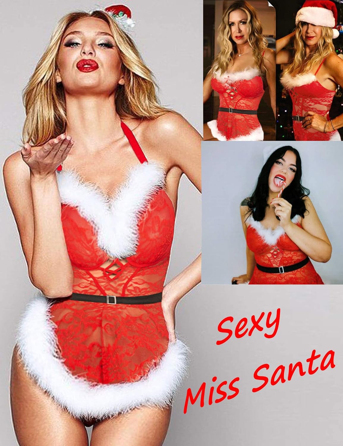 Avidlove Christmas Lingerie Santa costume For Lace Babydoll Chemise