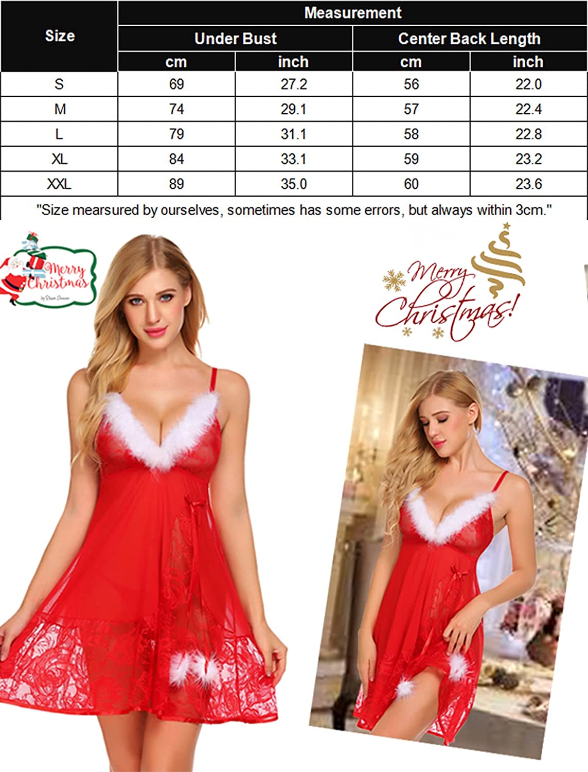 Avidlove Christmas Lingerie Santa Lingerie for Lace Babydolls Chemises Set