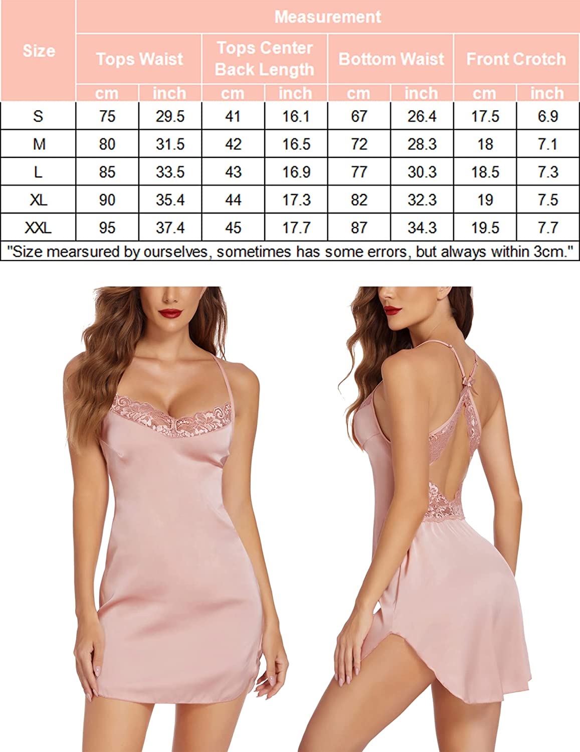 Avidlove Lingerie for Satin Lace Chemise Nightgown Silk Babydoll Sleepwear Dress