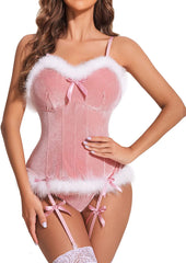 Avidlove Christmas Lingerie for Santa Costume Bustier Corset Top Bodysuit Garter Lingerie