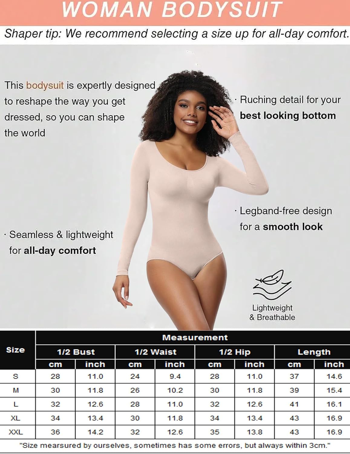 Avidlove Bodysuit for Crew Neck Long Sleeve Tops Shapewear Tummy Control Seamless Shaper