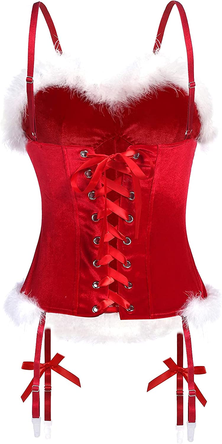 Avidlove Christmas Lingerie for Santa Costume Bustier Corset Top Bodysuit Garter Lingerie