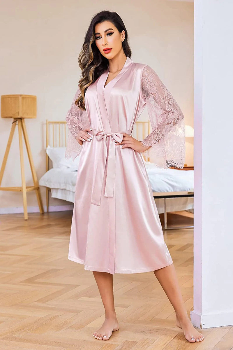 Avidlove Floral Lace Kimono Robe Long Sleeves Dressing Gown Bathrobe Bride Robe Nightwear