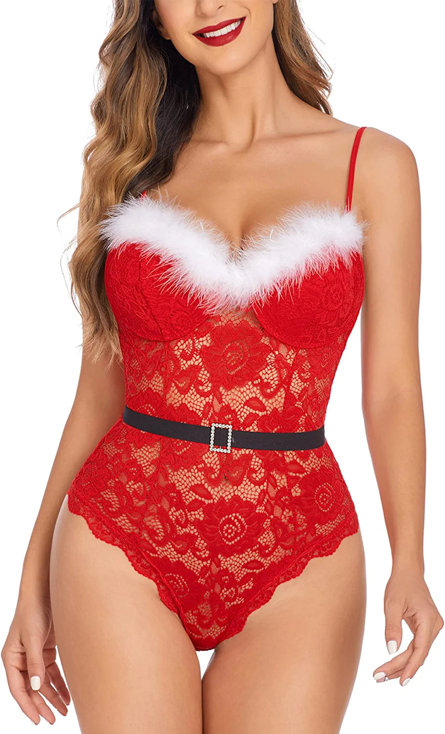 Avidlove Christmas Lingerie Lace Bodysuit Snap Crotch Teddy Lingerie