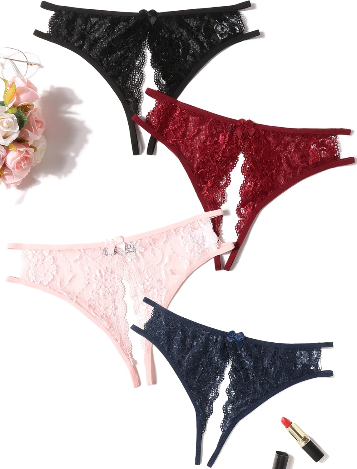 Avidlove Lace Panties Underwear Floral Lace Briefs with Cute Bow Center