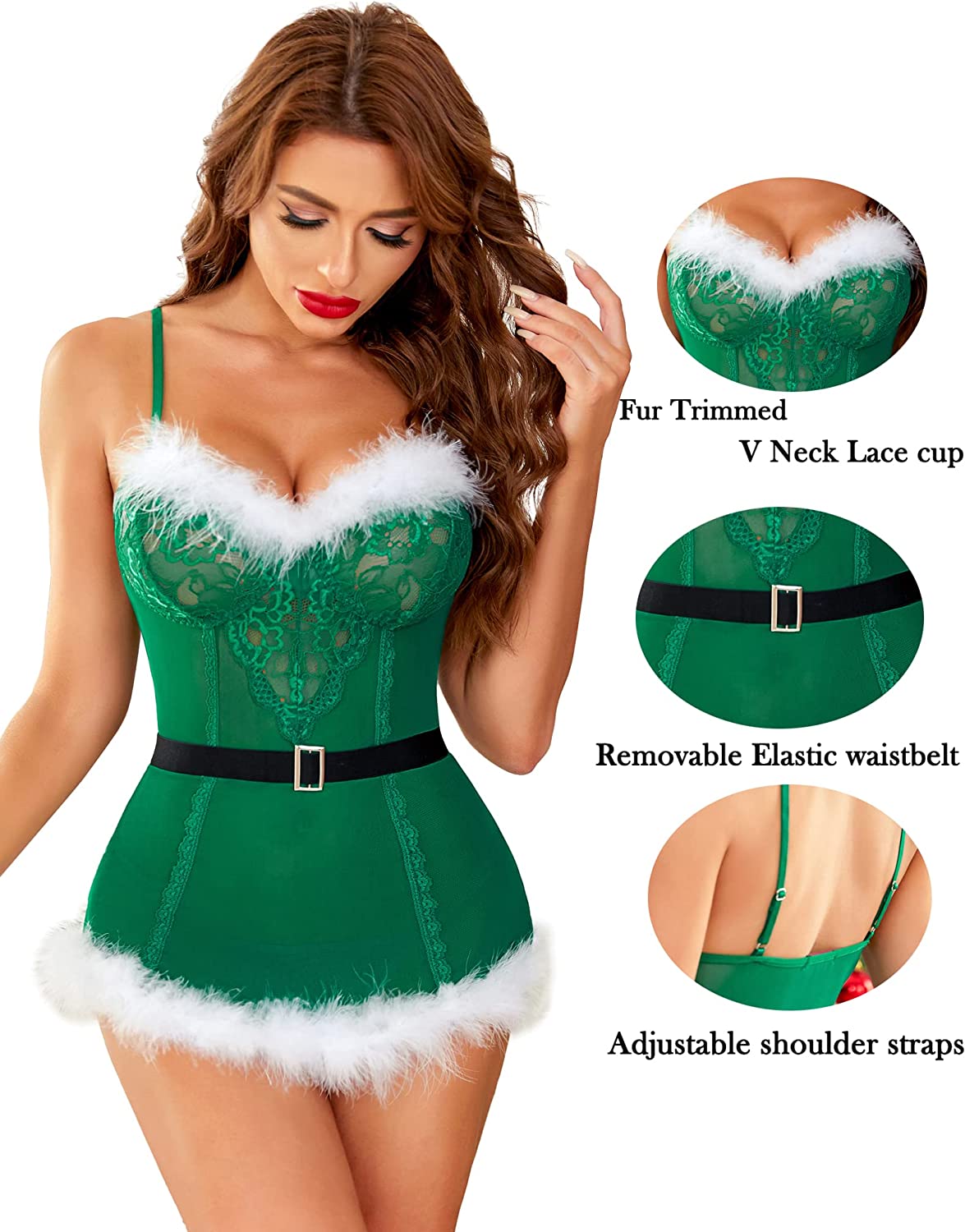 Avidlove Christmas Lingerie Mesh Santa Babydolls Chemises Set