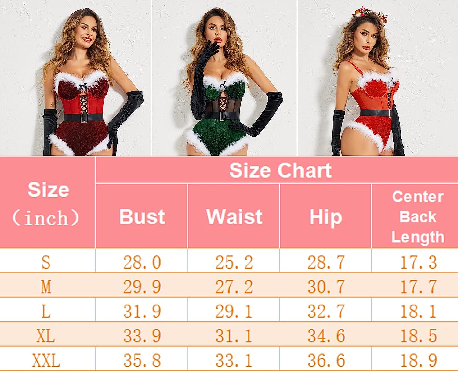 Avidlove Lingerie For Snap Crotch Bodysuit Santa Costumes Deep V Boudior Outfits With Underwire and Belt