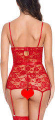 Avidlove Christmas Lingerie Floral Lace Teddy Bodysuit Garter Chemise Set One Piece Red Santa Babydoll