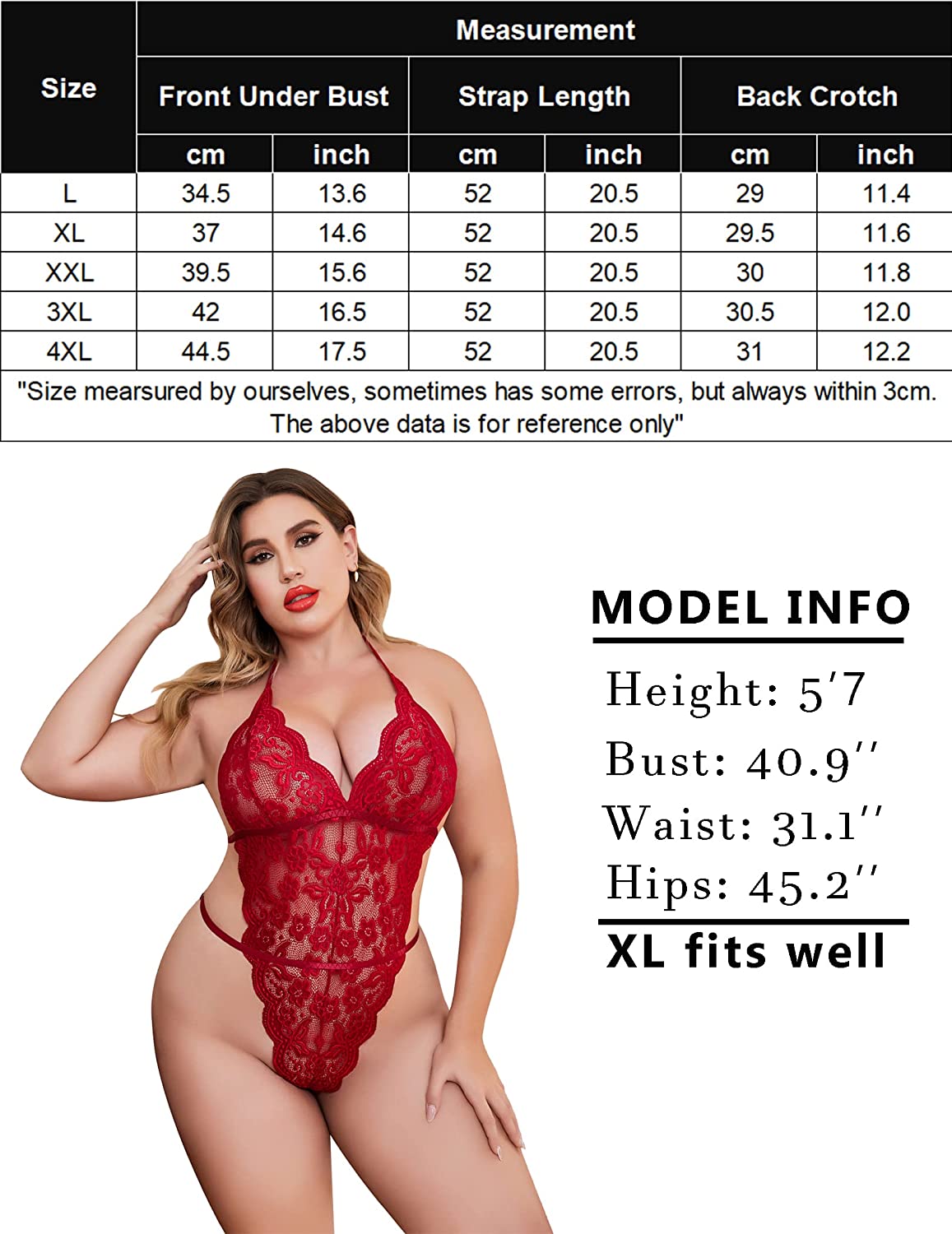 Avidlove Plus Size Lingerie for One Piece Teddy Bodysuit Halter Lingerie