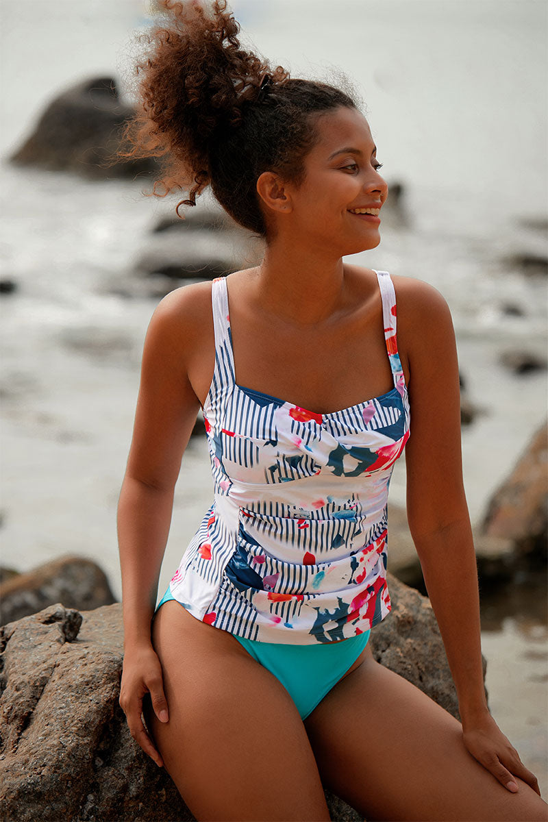 Revneu  Floral Print Ruched Classic Beach Tankini