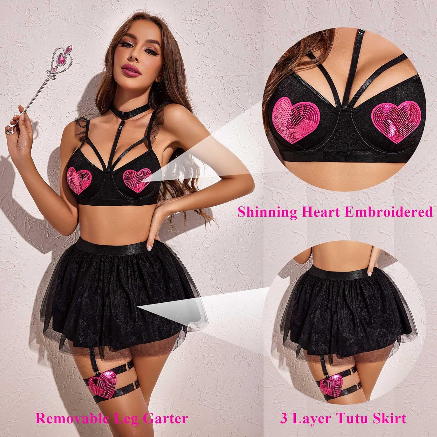 Avidlove Lingerie Set for Halloween Cupid Costumes Two Pieces Push Up Lingerie Outfits with Underwire