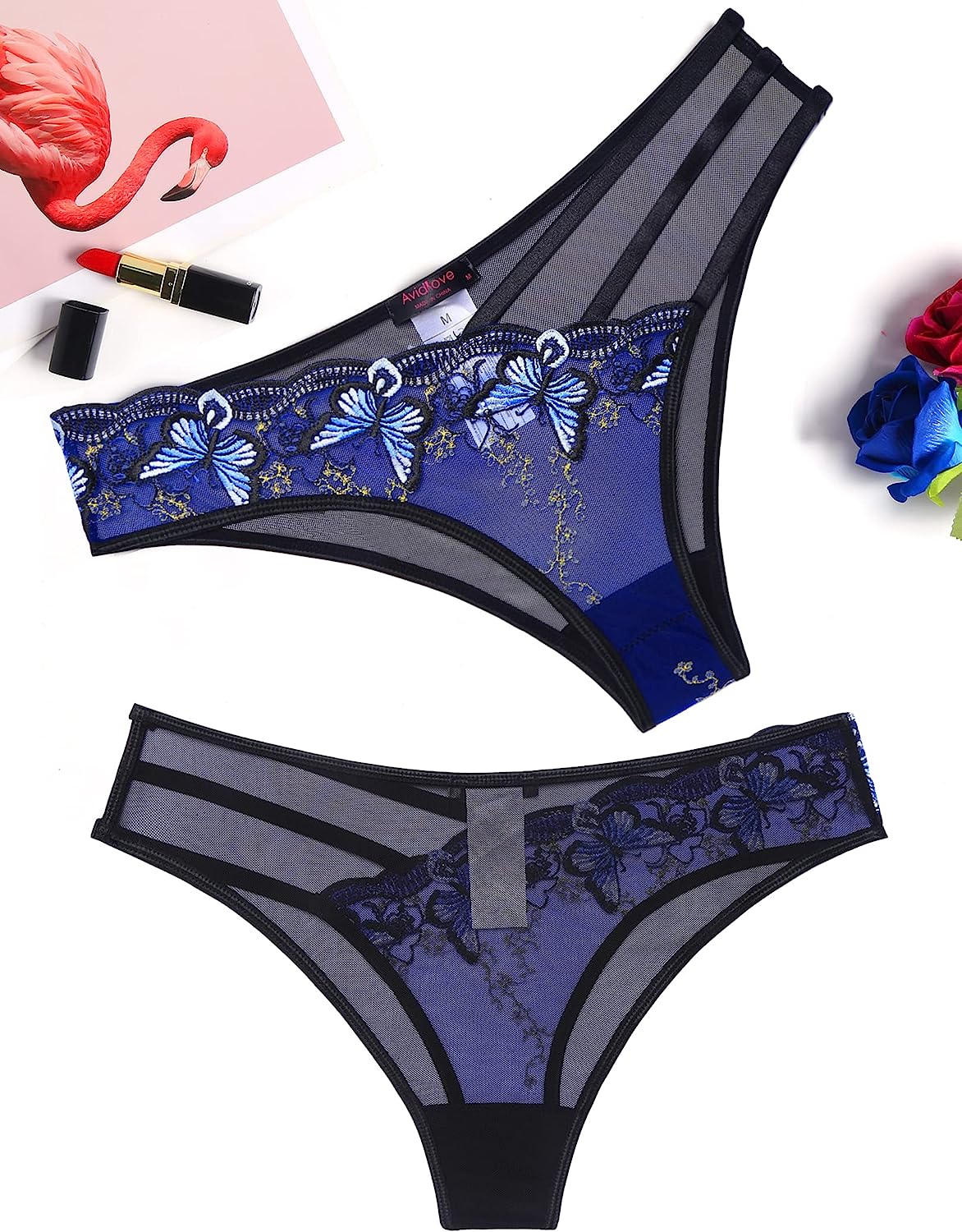 Avidlove Panties for Butterfly Embroidered Underwear Mesh Panties Pack