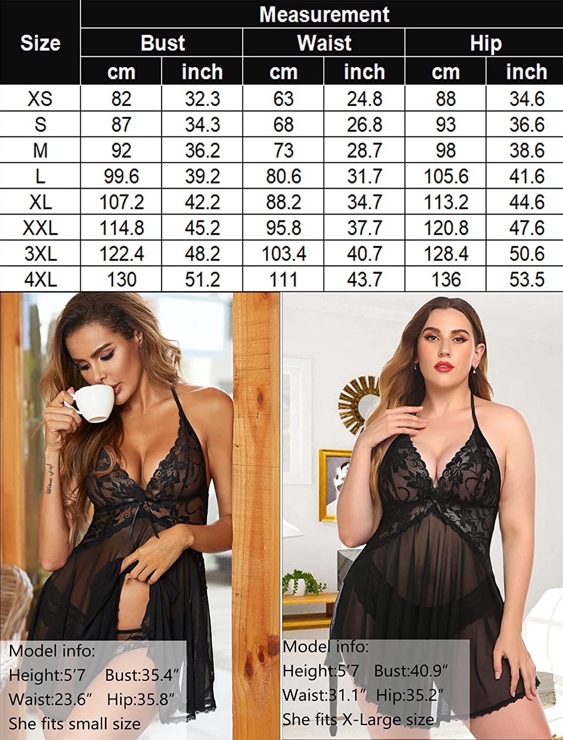 Avidlove Lingerie for Lace Babydoll Halter Chemise V Neck Nightgown Sleepwear Nightdress