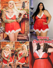 Avidlove Plus Size Christmas Lingerie Set Santa Chemises Babydoll Mesh Nightwear