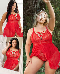 Avidlove Plus Size Lingerie Snap Crotch Babydoll Lace Chemise Curvy Strappy Ruffle L~4XL