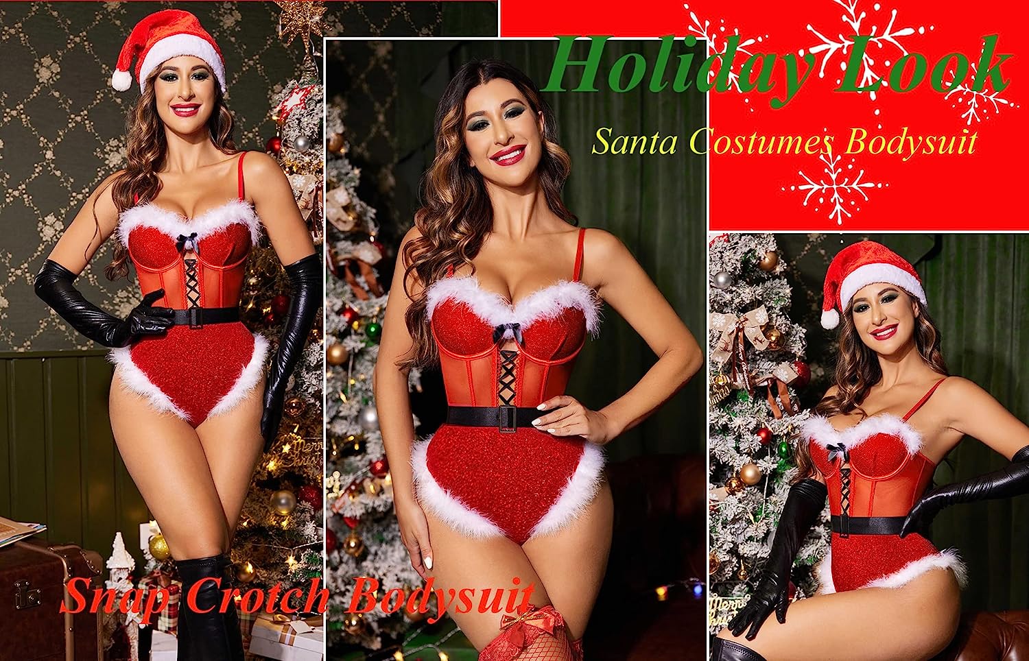 Avidlove Lingerie For Snap Crotch Bodysuit Santa Costumes Deep V Boudior Outfits With Underwire and Belt