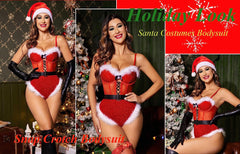 Avidlove Lingerie For Snap Crotch Bodysuit Santa Costumes Deep V Boudior Outfits With Underwire and Belt