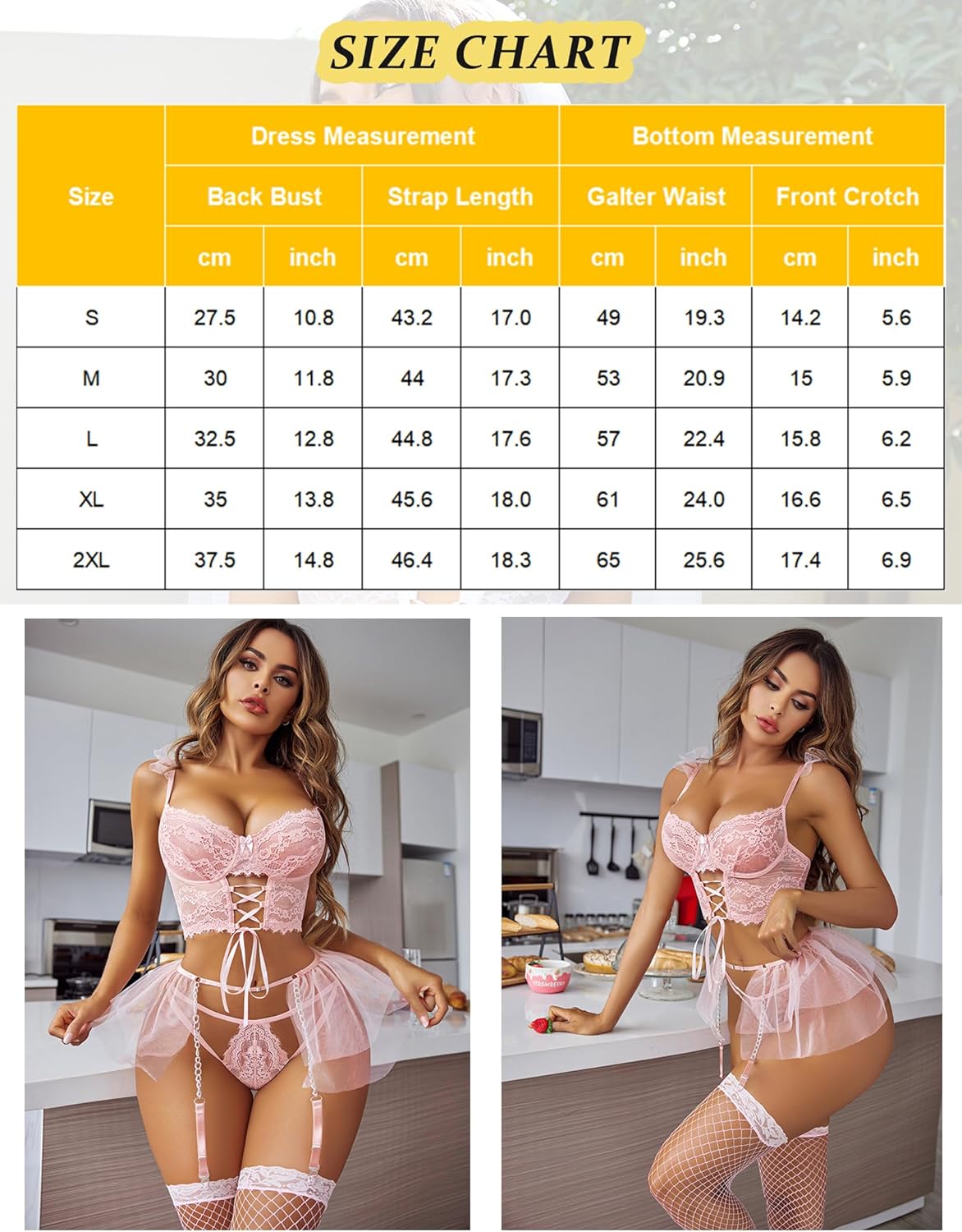 Avidlove Lingerie Sets Garter Sets 3 Piece Underwire Bra and Panty Sets With Mesh Mini Skirts S-XXL