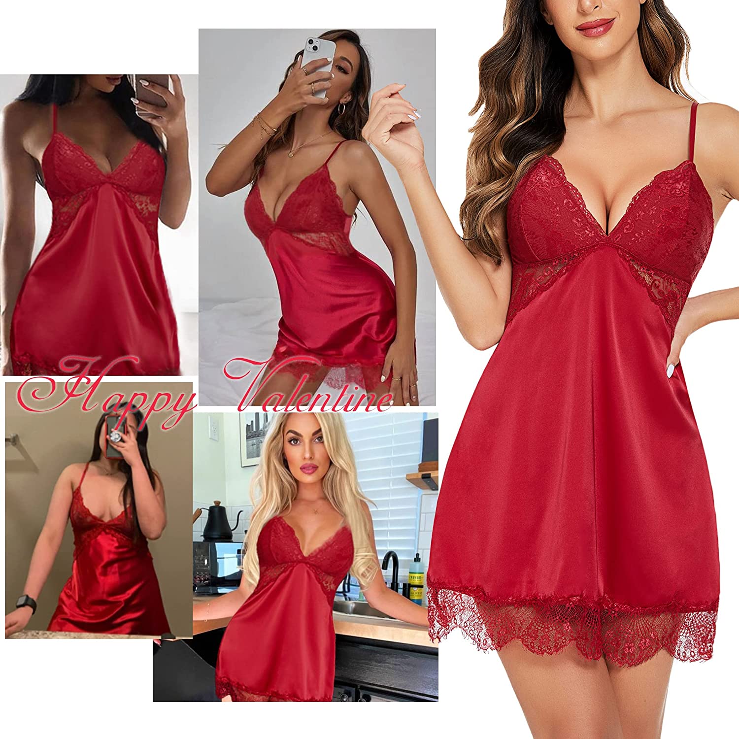 Avidlove Silk Nightgown Lace Sleepwear Satin Sleeveless Chemise Dress