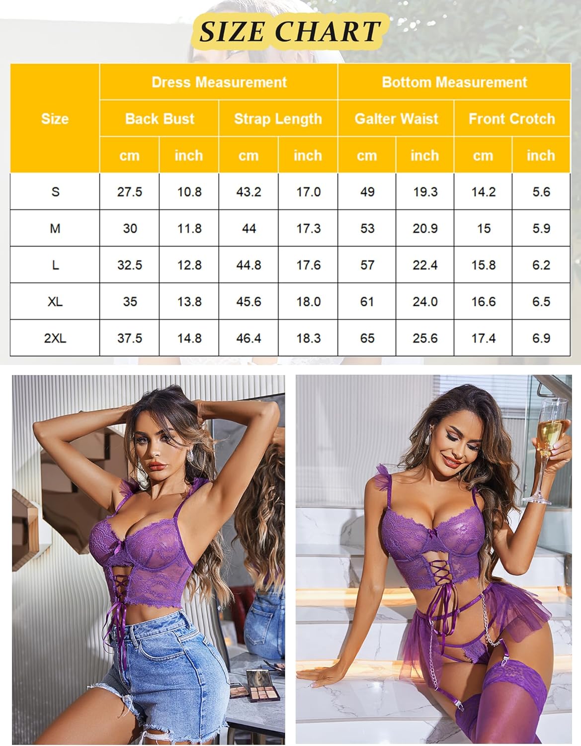 Avidlove Lingerie Sets Garter Sets 3 Piece Underwire Bra and Panty Sets With Mesh Mini Skirts S-XXL