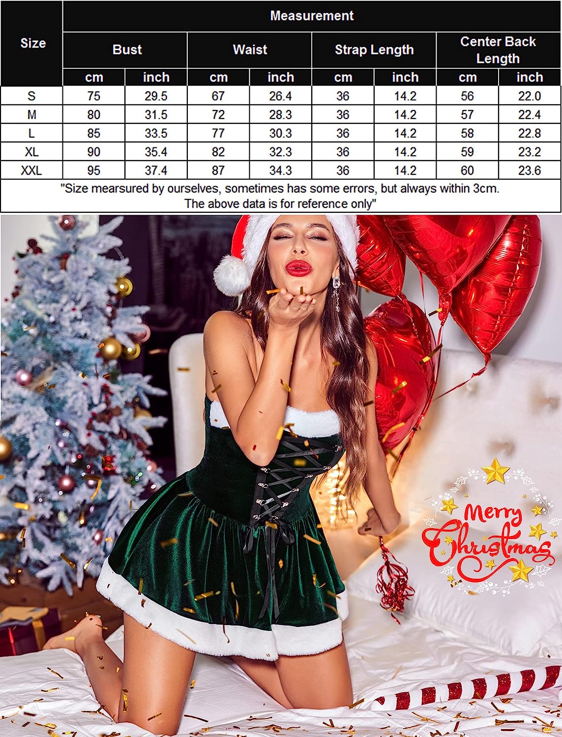 Avidlove Christmas Santa Dress Velvet Babydoll Santa Chemise Lace Up Front