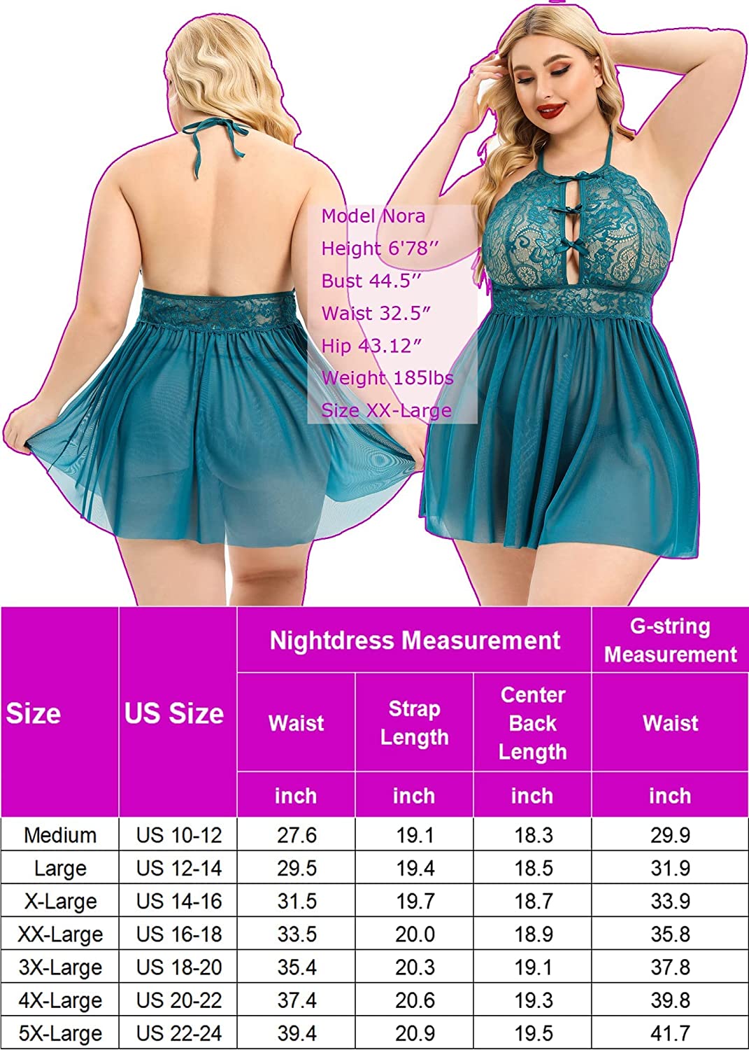 Avidlove Plus Size Lingerie For Lace Babydoll Strap Chemise Halter Neck Mesh Sleepwear Bandage