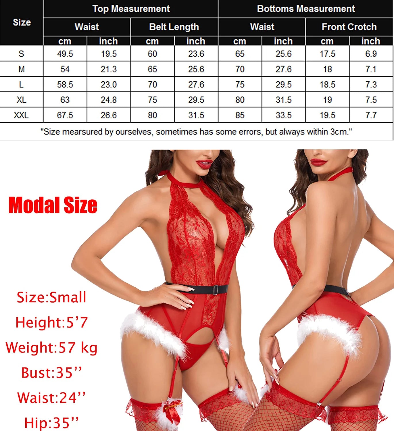 Avidlove Christmas Teddy for Lace Bodysuit Santa Babydoll Nightwear with Garter Belts