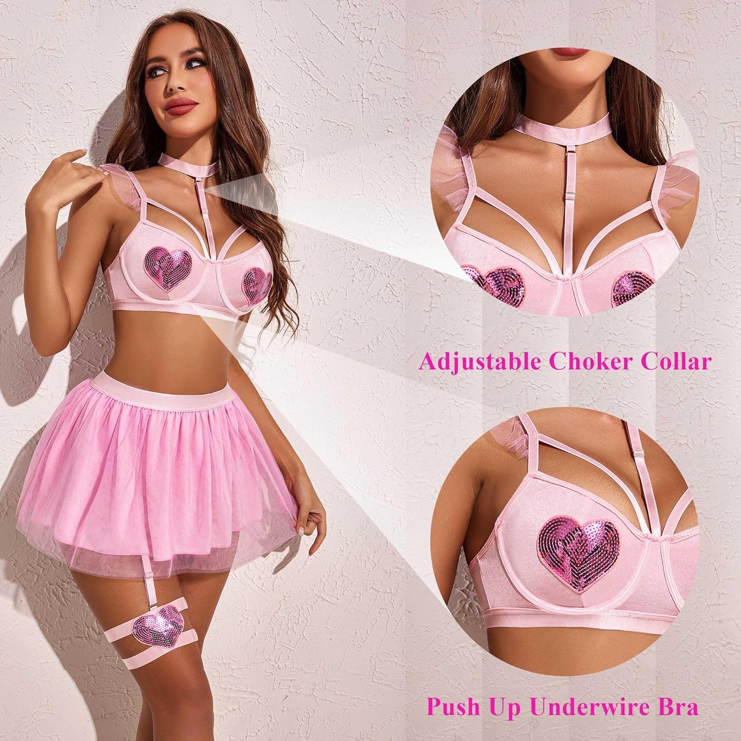 Avidlove Lingerie Set for Halloween Cupid Costumes Two Pieces Push Up Lingerie Outfits with Underwire