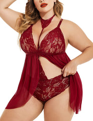 Avidlove Plus Size Lingerie For Lace Babydoll Mesh Choker Sleepwear L-5XL