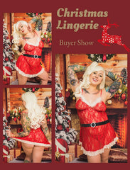 Avidlove Christmas Lingerie for Santa Dress Red Lingerie Babydoll Lace Chemise