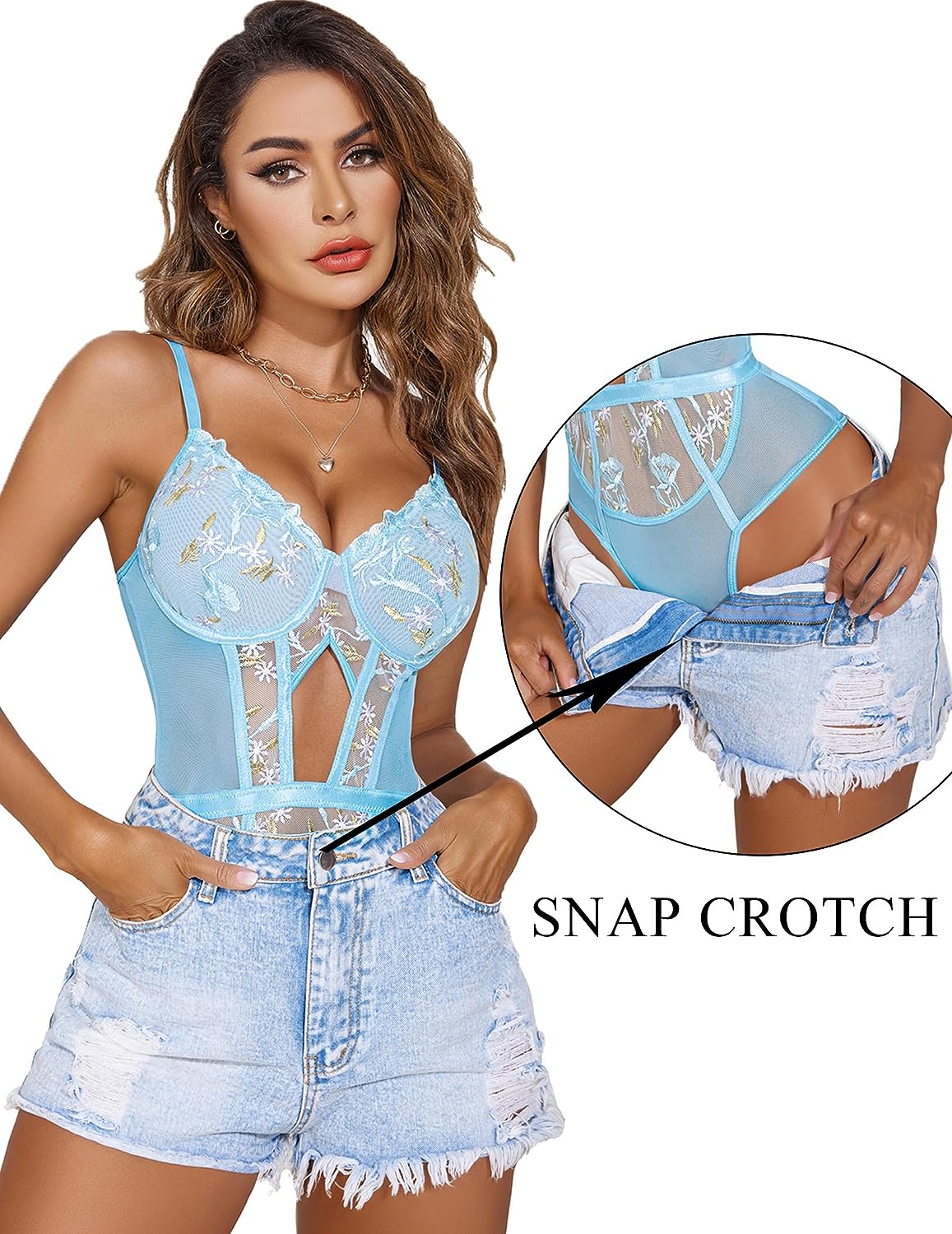 Avidlove Teddy Lingerie for Floral Embroidery Lace Up Bodysuit with Garter Belt Underwire Sleepwear