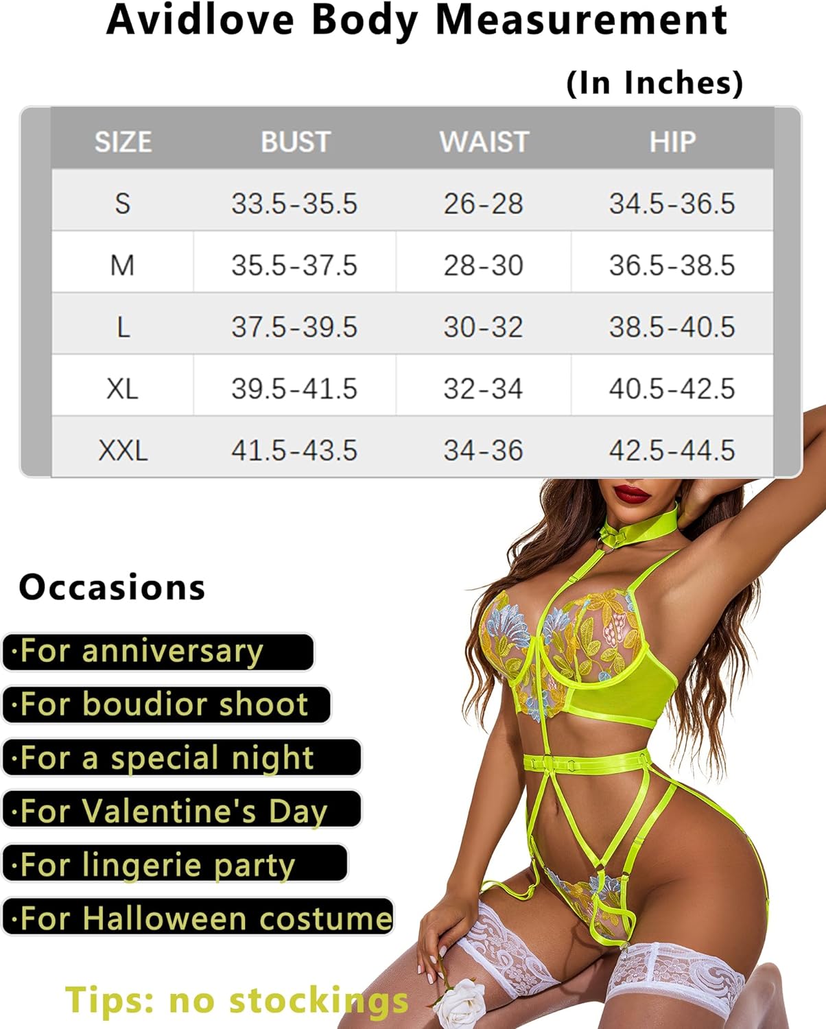 Avidlove Lingerie for Embroidered Lace Underwire Strappy Bra and Panty Set with Removable Garter