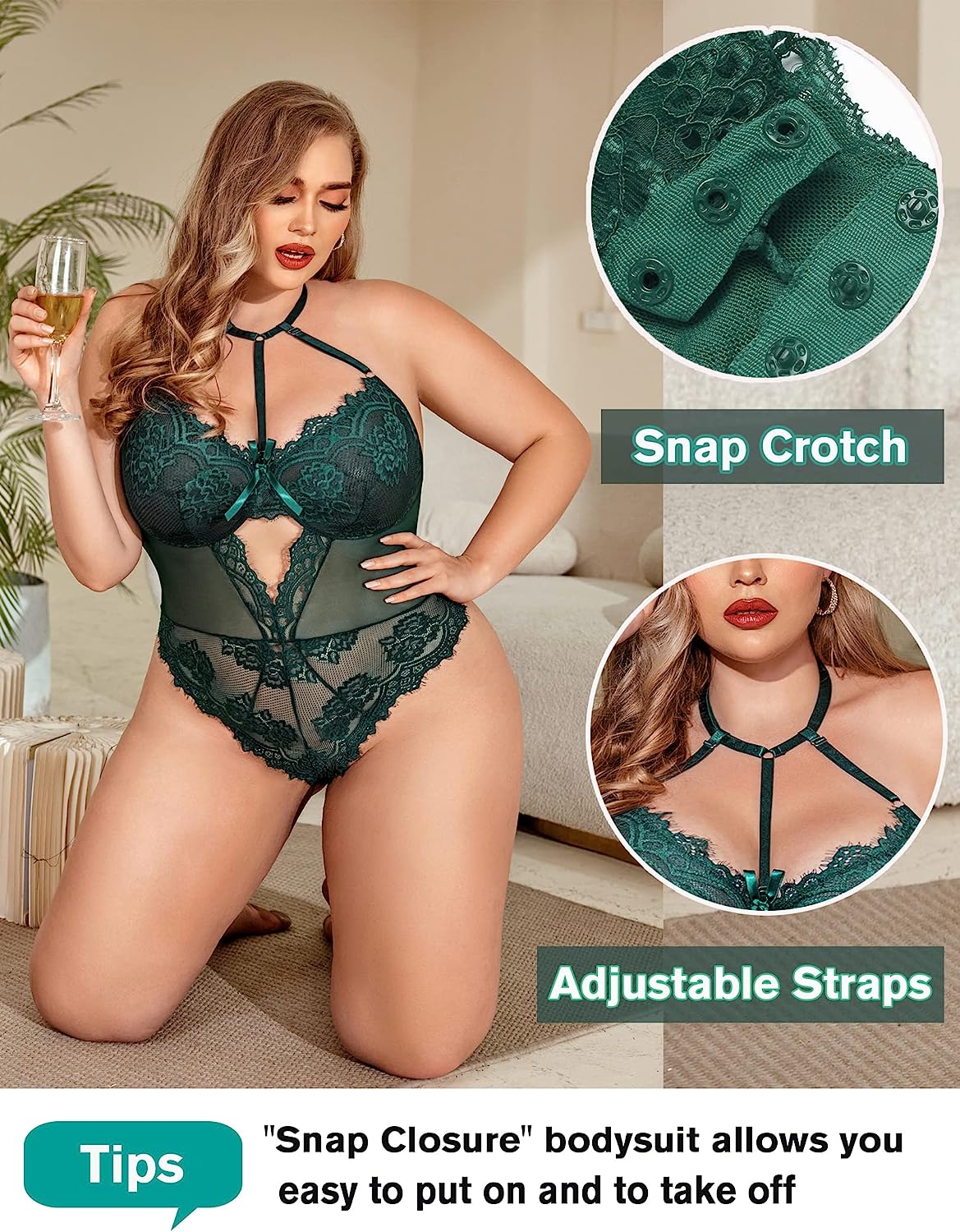 Avidlove Plus Size Lingerie for Lace Bodysuit Teddy Lingerie One Piece Babydoll