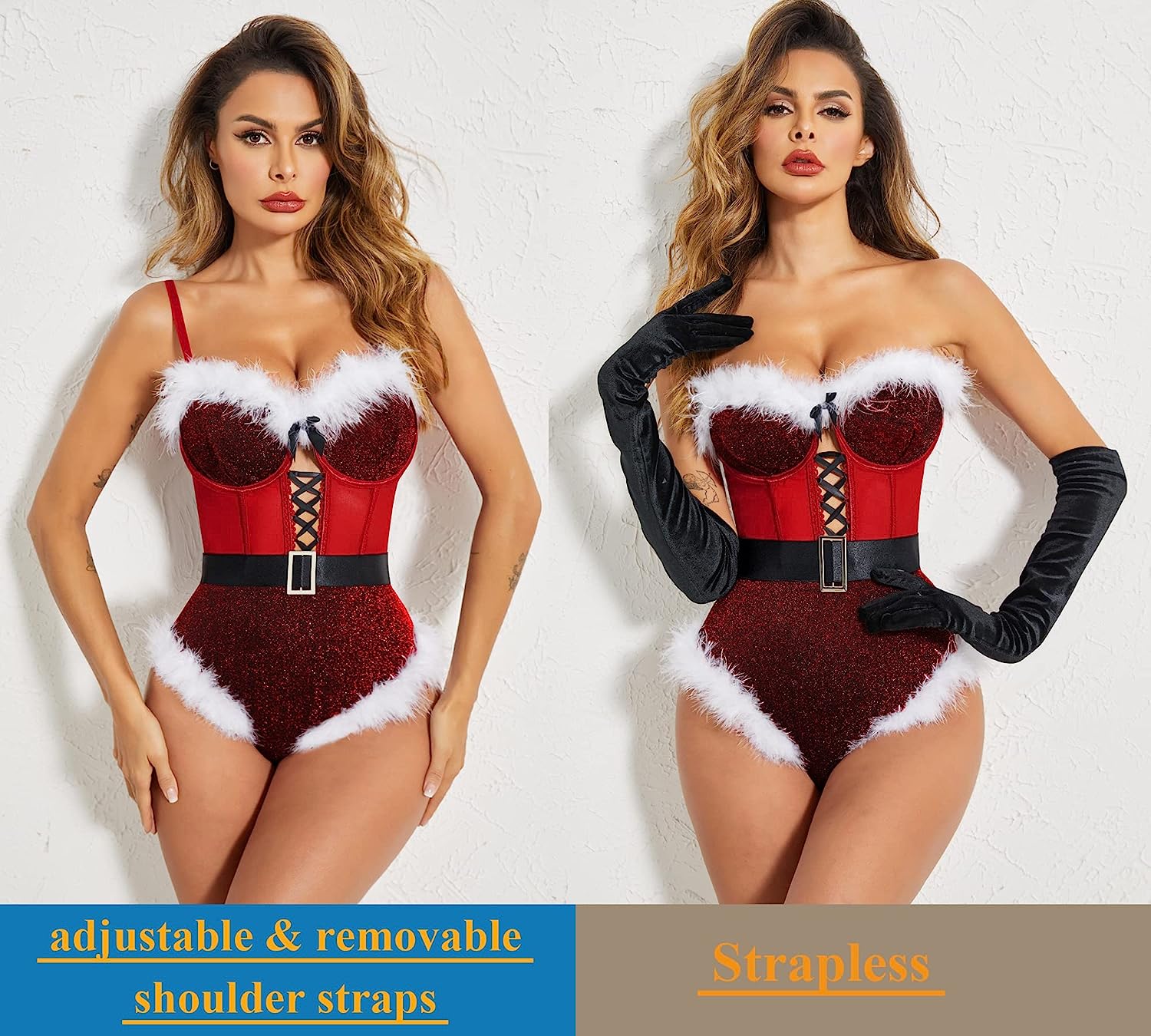 Avidlove Lingerie For Snap Crotch Bodysuit Santa Costumes Deep V Boudior Outfits With Underwire and Belt