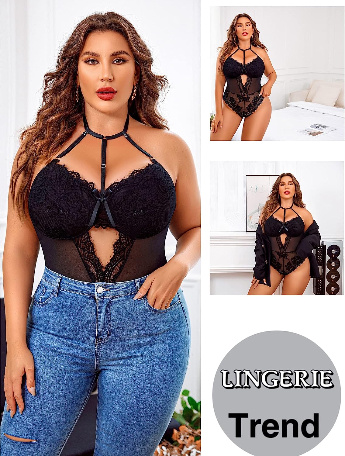 Avidlove Plus Size Lingerie for Lace Bodysuit Teddy Lingerie One Piece Babydoll