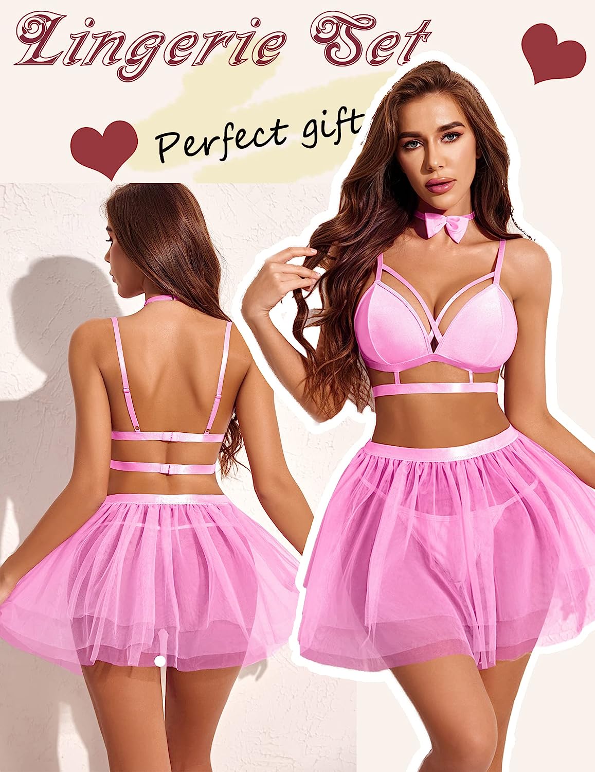 Avidlove Lingerie For Strappy Lingerie With Skirt Set Removable Choker Sleepwear S-XXL