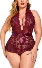 Avidlove Plus Size Lingerie for Deep V Neck Teddy Lingerie Halter Lace Bodysuit Babydoll