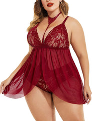 Avidlove Plus Size Lingerie For Lace Babydoll Mesh Choker Sleepwear L-5XL