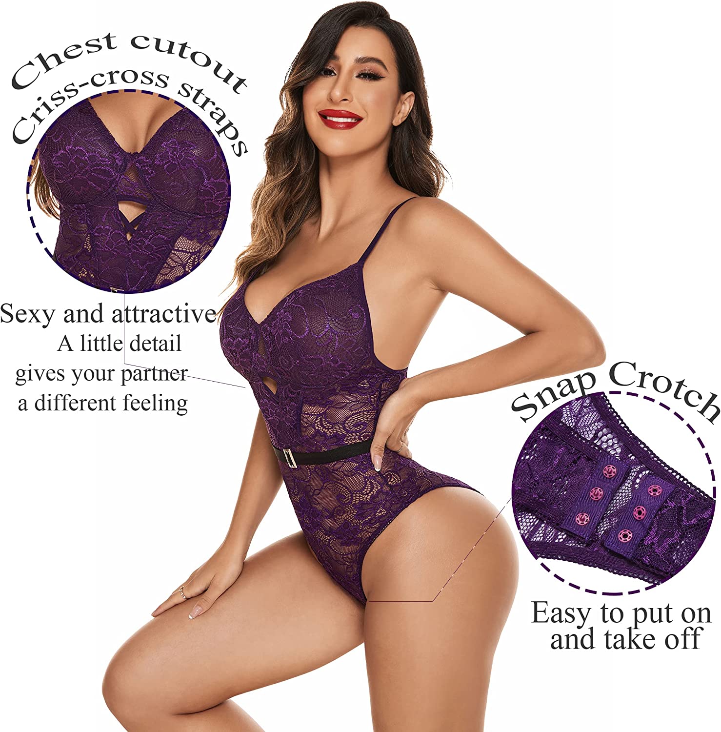 Avidlove Bodysuit for Snap Crotch Lingerie Sheer Mesh Babydoll Naughty One Piece Teddy Sleepwear