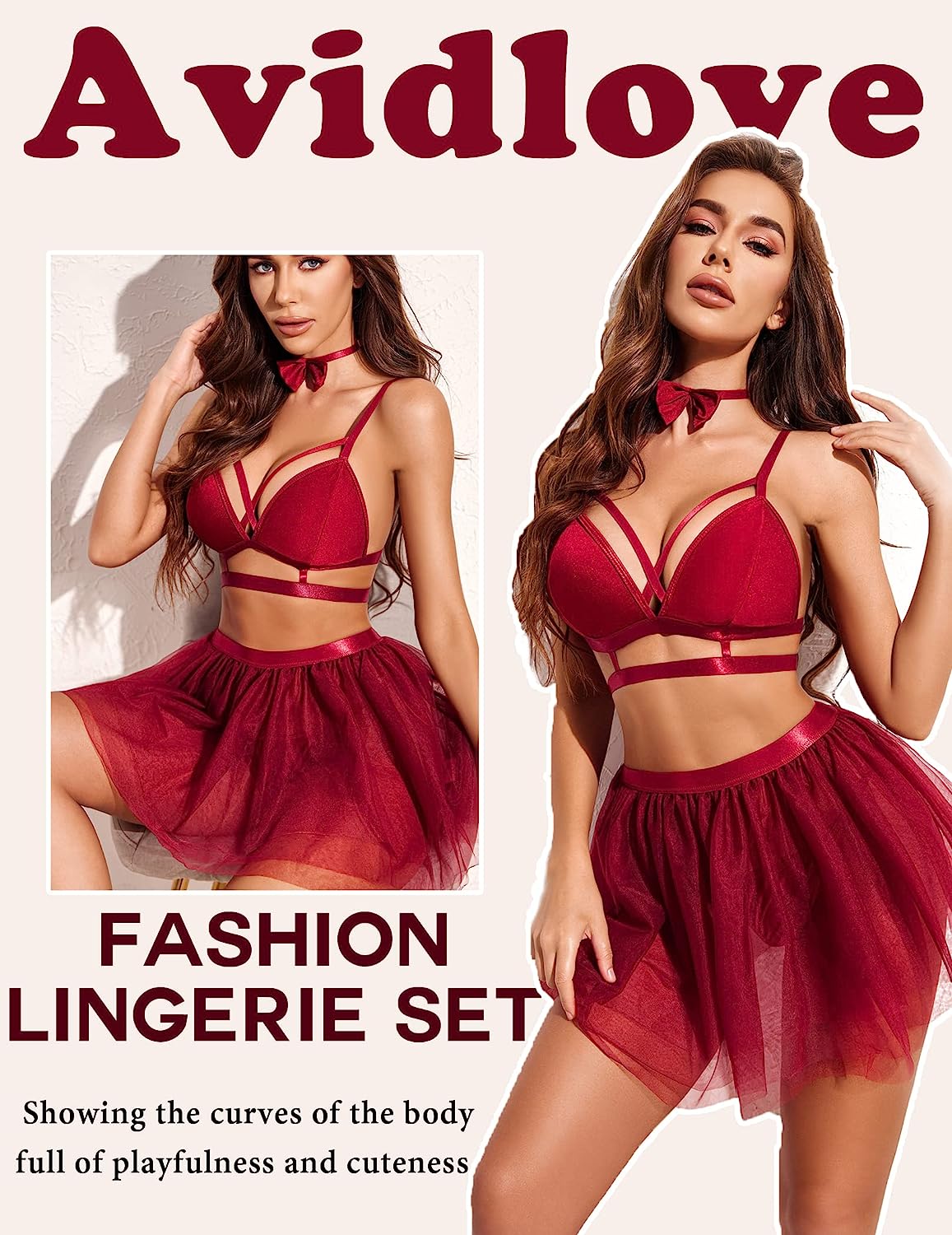 Avidlove Lingerie For Strappy Lingerie With Skirt Set Removable Choker Sleepwear S-XXL